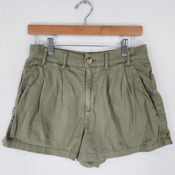 Free People Shorts Womens 2 Green Pleated Front Billie Chino High Rise Willow - Picture 1 of 12